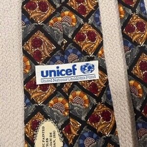 UNICEF William De Morgan Silk Tie OS Men Multicolor Ceramic Tile Pattern